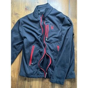 Spyder Mens Softshell Jacket Black Red Full Zip Fleece Lined Outdoor Small